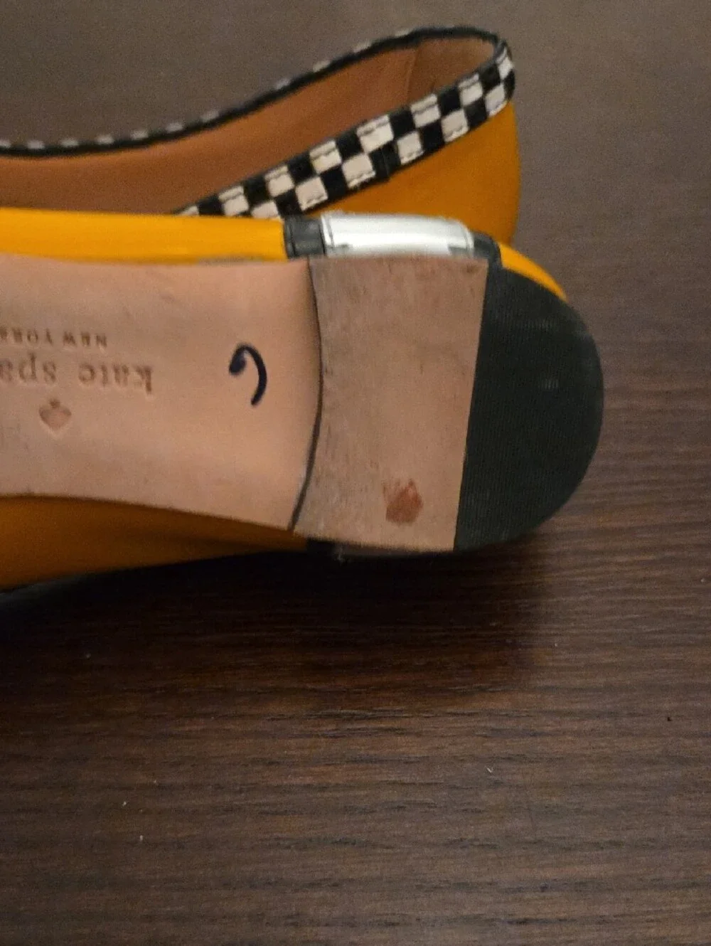 kate spade Yellow & White 'TAXI' Pointed Toe Flats with Check Trim